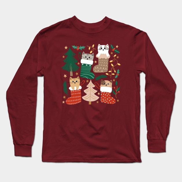 Feline The Christmas Spirit Long Sleeve T-Shirt by tangerinetane